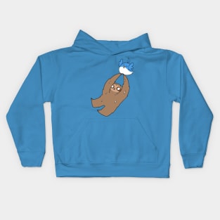 Sloth Flying Away with Chubby Bird Kids Hoodie